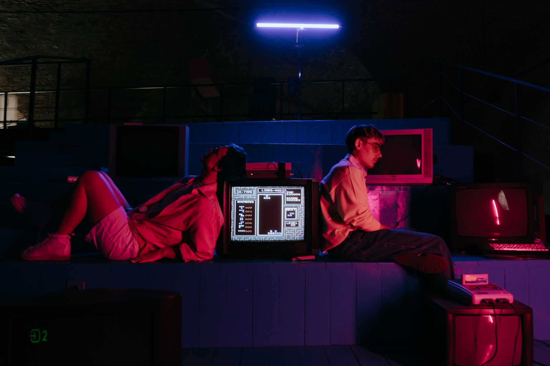 retro gaming console and modern display setup